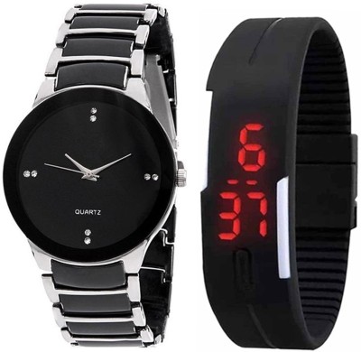 Jack Klein Black Dial Silver Strap And Black Digital Led Watch  - For Couple   Watches  (Jack Klein)