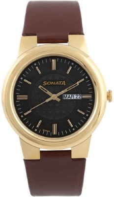 Sonata Elite Black Dial Leather Strap Watch  - For Men   Watches  (Sonata)