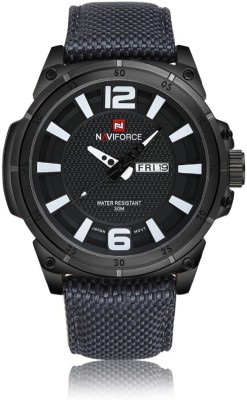 Naviforce 9066 Men Quartz Analog Clock Leather Canvas Strap Watch Watch  - For Men   Watches  (Naviforce)