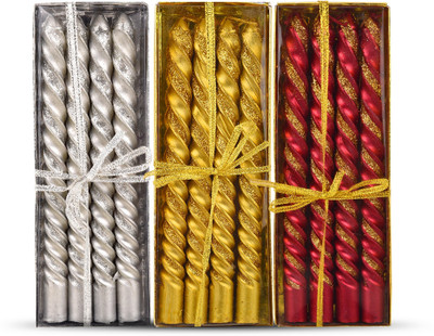 

AMRock Unscented Taper Candle Candle(Silver, Pack of 3)