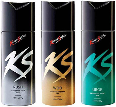 

KamaSutra Rush, Woo, Urge Deodorant Spray - For Men(150 ml, Pack of 3)