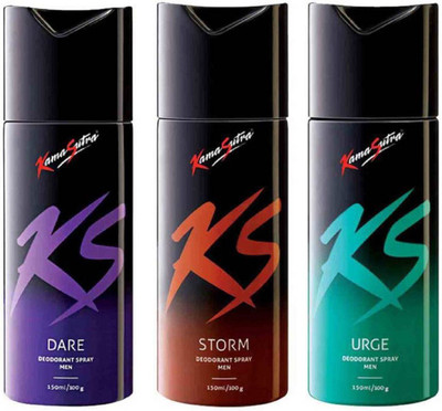 

KamaSutra Dare, Storm, Urge Deodorant Spray - For Men(150 ml, Pack of 3)