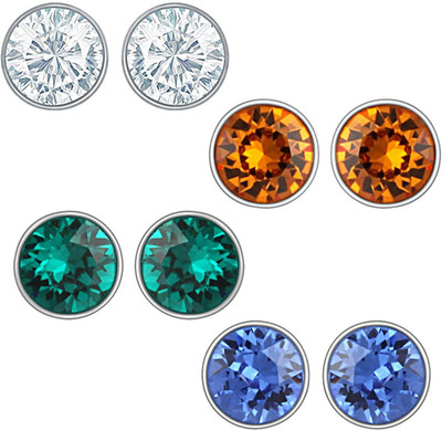 mahi Swarovski Multi-colour Four Studs Crystal Alloy Earring Set