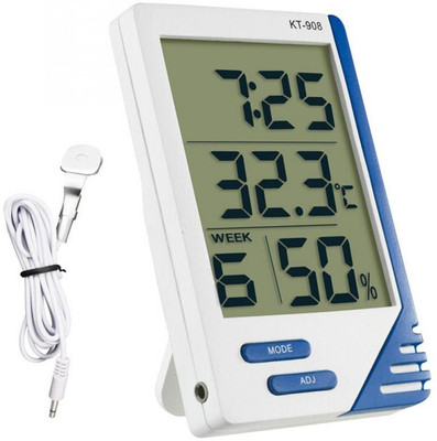 

BalRama Kt-908 Digital Hygrometer Electronic Thermo Hygro Large Big Screen Indoor Outdoor Temperature Meter LCD Display Humidity Tester Meter Tester Tool Temperature Alarm Clock Time with External Probe Sensor Pin-Type Digital Moisture Measurer(5 mm)