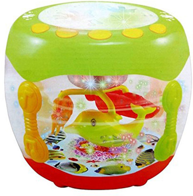 

TALKING GANESHA Musical Flash Drum With Rotating Fish music & flashing lights(Multicolor)