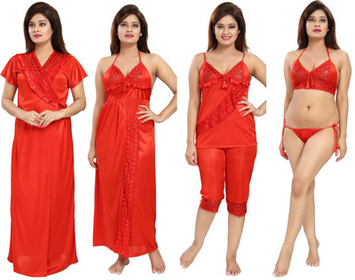 Romaisa Women Nighty Set(Red) Romaisa Women Nighty Set(Red)