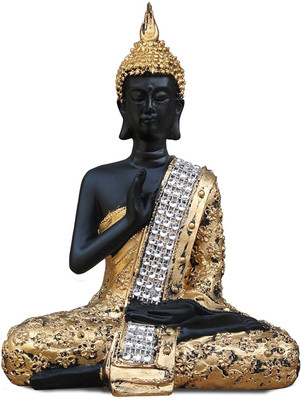 

Lord Buddha_ In deep meditation Decorative Showpiece - 23 cm(Stoneware, Black, Gold)