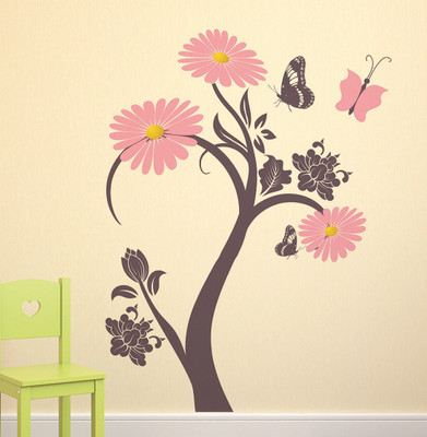 HAPPYSTICKY 100 cm Butterfly Tree Self Adhesive Sticker(Pack of 1)