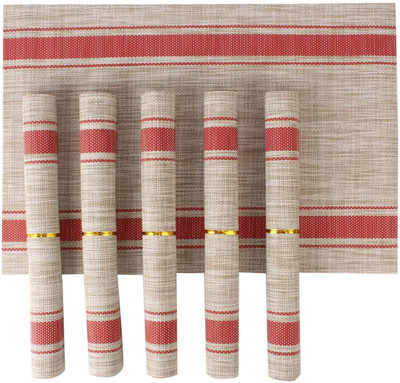 

HOKIPO Rectangular Pack of 6 Table Placemat(Red, PVC)
