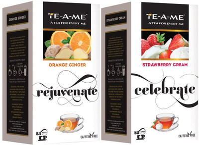 TE-A-ME Oranger Ginger Infusion Tea & Strawberry Cream Infusion Tea Combo Strawberry, Orange, Ginger Green Tea Bags Box(50 Bags)
