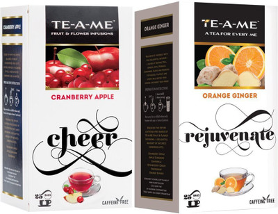

TE-A-ME Orange Ginger Infusion Tea & Cranberry Apple Fruit and Flower Herbal Tea Infusion Tea Combo Cranberry, Orange, Ginger Green Tea Bags Box(50 Bags)