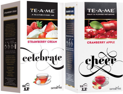 

TE-A-ME Cranberry Apple Fruit and Flower Herbal Tea Infusion & Strawberry Cream Infusion Tea Combo Strawberry, Cranberry, Apple Infusion Tea Bags Box(50 Bags)
