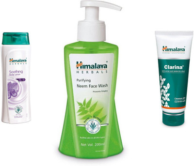 

Himalaya soothing body lotion, neem face wash clarina face wash gel(Set of 3)
