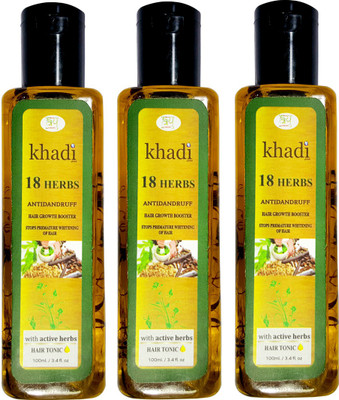 

Khadi Global 18 Herbs Hair Oil With Real Active Herbs 100% Natural & Safe ( Contains No Mineral Oil No Parabens) 100 ml Pack of 3 Hair Oil(300 ml)