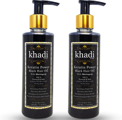 

Khadi Global Keratin Power Black Hair Oil With Bhringraj 100% Natural & Safe ( No Mineral Oil No Parabens) 220 ml Pack of 2 Hair Oil(440 ml)