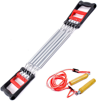 

GB Combo Of 5 Spring Chest expander And Wooden Skipping Rope Gym & Fitness Kit