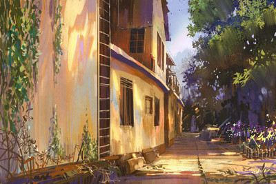 

old town illustration art Photographic Paper(16 inch X 24 inch, Rolled)