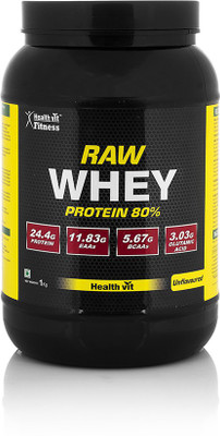 

HealthVit Fitness Unflavoured Whey Protein Concentrate 80% (Raw Whey) Whey Protein(1 kg, Unflavored)