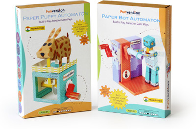 

Funvention Paper Automaton Combo Pack (Paper Bot & Paper Puppy) - Educational DIY Kit - Learn 3D Paper Animation(50 Pieces)