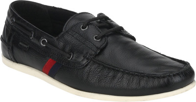 Red Tape Men Leather Boat Shoes For Men(Black