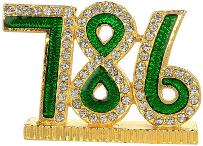 

Kulin Anmol 786 Idol | Statue For Car Dashboard | Home Decor | Gifting Decorative Showpiece - 3.5 cm(Alloy, Green, Gold)
