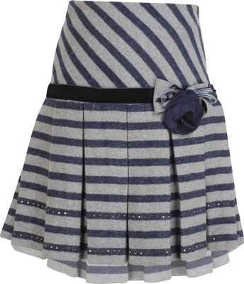 Cutecumber Striped Girls Pleated Dark Blue Skirt