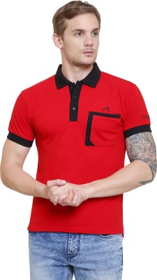 SASSIE Solid Men Polo Neck Red, Black T-Shirt