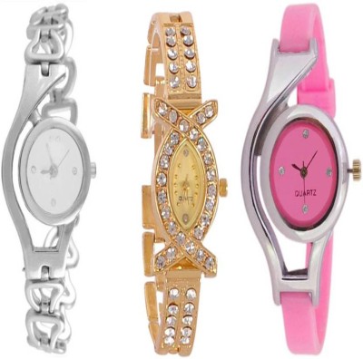 Gopal Retail GLORY Silver Chain Aks Golden And Pink Stylish Combo Watches For Woman And Girls Watch  - For Girls   Watches  (Gopal Retail)
