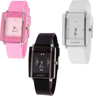 Gopal Retail Square Glory KAWA White Black And Pink Combo Pack Of - 3 For Woman Watch  - For Girls   Watches  (Gopal Retail)