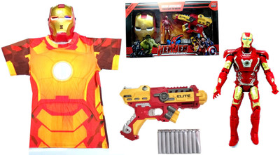 

HALO NATION Avengers IronMan Playset with IronMan Costume, Action Figure , Mask and a Gun(Red, Gold)