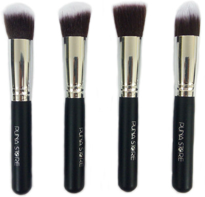 

Puna Store 4 Piece Foundation Makeup Brush Set (Black+Silver)(Pack of 4)