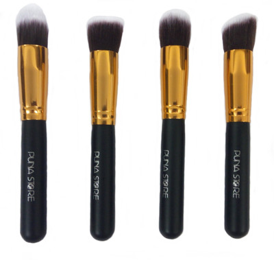 Puna Store 4 Piece Foundation Makeup Brush Set (Black+Gold)(Pack of 4)
