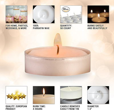 

VibeX � Tea Light Candles - Travel, Centerpiece, Decorative Candle - 6 Hour Burn Time - Pressed Wax Aluminium Table Diya(Height: 0.75 inch)