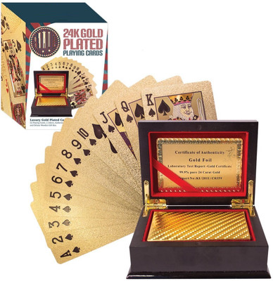 

VibeX ® 24K Gold-Foil Plated Playing Cards Poker Table Games With One Elegant Wooden Gift Box(Gold)
