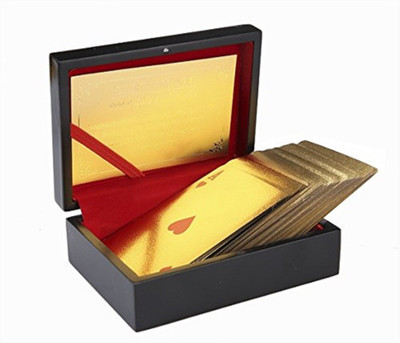 

VibeX ™ Wooden Double Card Box with Deck of Gold Plated Playing Cards in Dollar Design(Gold)