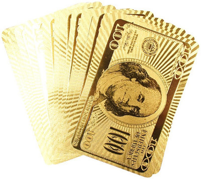 

VibeX ® Luxury Gold Foil Poker Playing Cards Dollar EUR Plaid Pattern Party Play Game(Gold)
