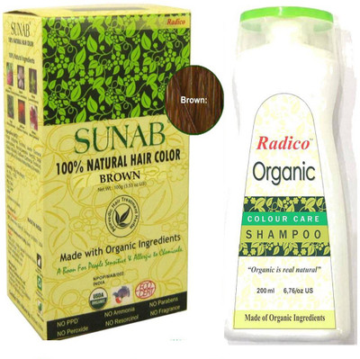 

Radico Sunab 100% USDA Certified Organic Hair Color ( Brown ) with Organic Shampoo(Set of 2)
