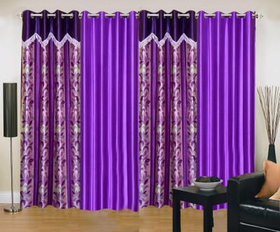 Stella Creations 275 cm (9 ft) Polyester Blackout Long Door Curtain (Pack Of 4)(Printed, Purple)
