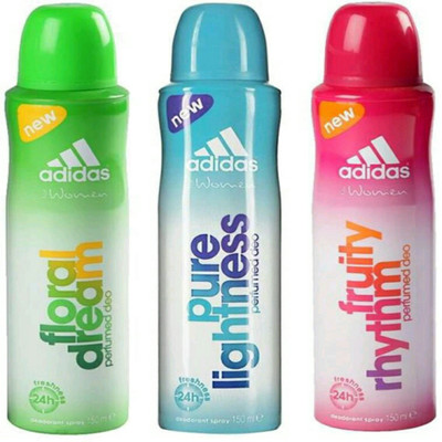 

ADIDAS flora dream,pure lightness,fruity rhythm Deodorant Spray - For Women(120 ml, Pack of 3)