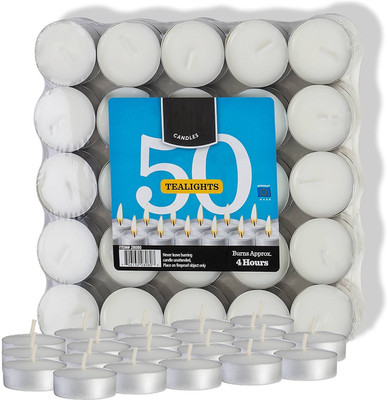 

Wonder World ® Tea Light Candles - 50 Bulk Pack - White Unscented Travel, Centerpiece, Decorative Candle - 4 Hour Burn Time - Pressed Wax Candle(White, Pack of 50)