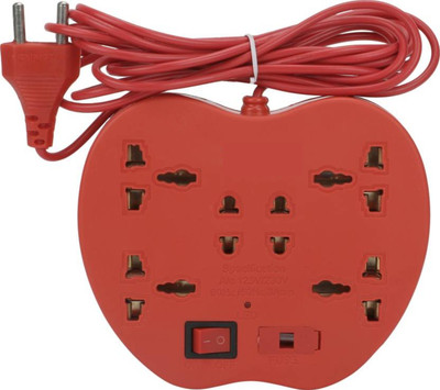 

S.Blaze Red Apple 6 in 1 Mini Power Strip Extension cord with ON / OFF switch and indicator 3-4m lengthy wire, 2 Two Pin Socket + 4 A Three Pin Socket