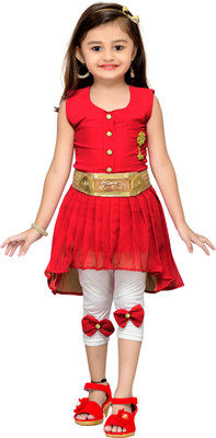 

Adiva Girls Midi/Knee Length Party Dress(Red, Sleeveless