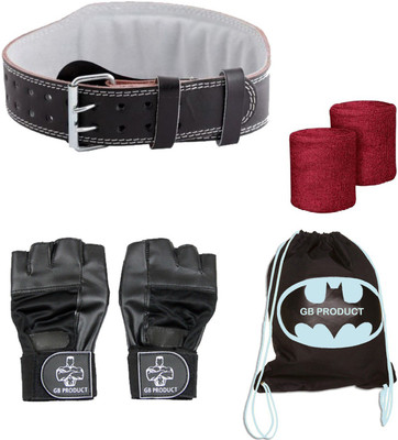 

GB Leather weight Lifting Belt ( S ), Gym Bag , Beginner Glove & Wrist Band Gym & Fitness Kit