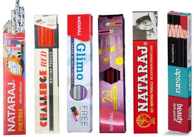 

NATARAJ BEAUTY PENCIL + 621 PENCIL + 2 FOR 1 PENCIL + PICTURE PENCIL + GLIMO PENCIL + CHALLENGE RED PENCIL Pencil(Set of 6, Multicolor)