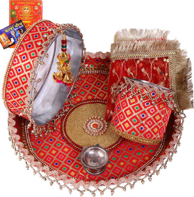 

Creativity Centre Red N Multicolor Charm Karwa Chauth Pooja Thali Set Stainless Steel(7 Pieces, Multicolor)