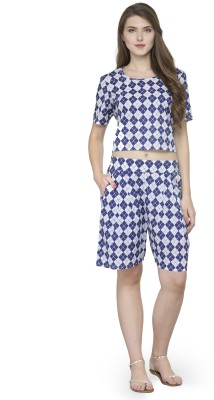 Natty India Printed Women White, Blue Basic Shorts