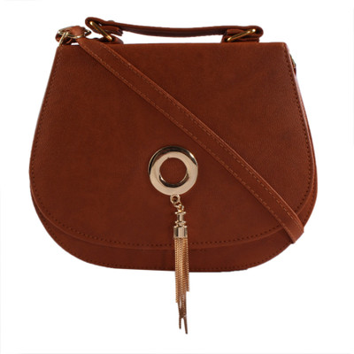 

Haqeeba Women Formal Tan Leatherette Sling Bag