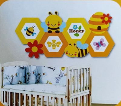 

DUS10  Kids Room/Home Wall Decor Sticker ,PVC Vinyl, Multicolor, Bee and Honey Theme , Finish Size -61 cm x 31 cm x 1 cm- Pack of 1 Sticker(Pack of 1
