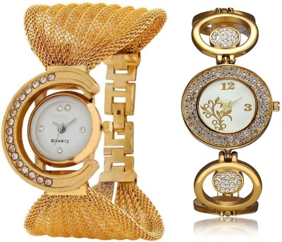 Fashionnow Diamond Studed Golden Latest Bracelate Women Wrist Watch Festive Collection Watch  - For Women   Watches  (Fashionnow)