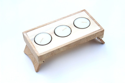 

India Meets India Handmade Wooden Miniature Folding Table Shape TeaLight Holder with 3 Tealight Candles (038HOUA00004) Wooden 1 - Cup Tealight Holder Set(Beige, Pack of 1)